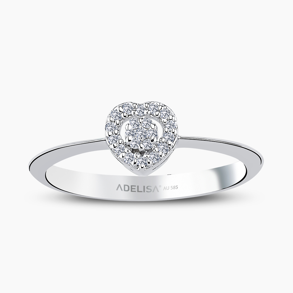 Beyaz Altın 0.10 Karat Kalp Pırlanta Yüzük