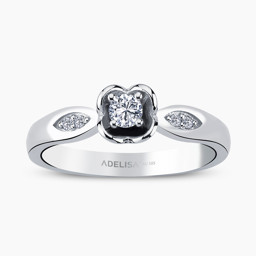 Beyaz Altın 0.18 Karat Gül Tektaş Pırlanta Yüzük