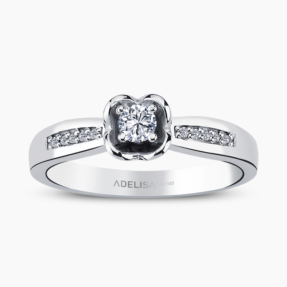 Beyaz Altın 0.19 Karat Gül Tektaş Pırlanta Yüzük