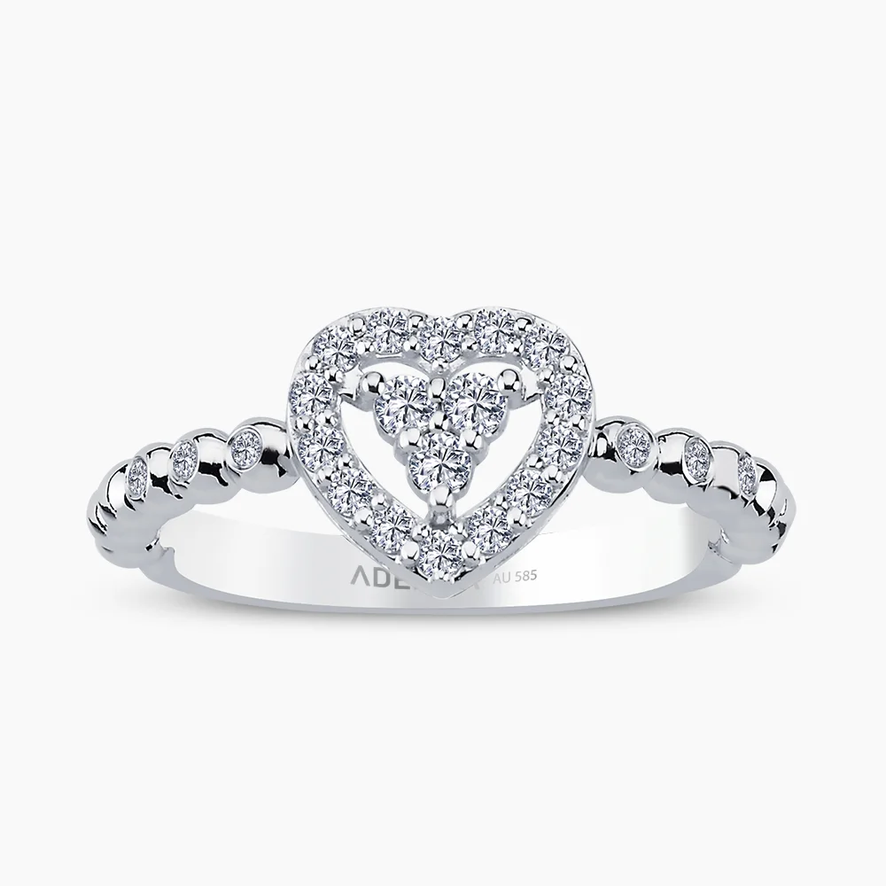 Beyaz Altın 0.35 Karat Pırlanta Kalp Yüzük