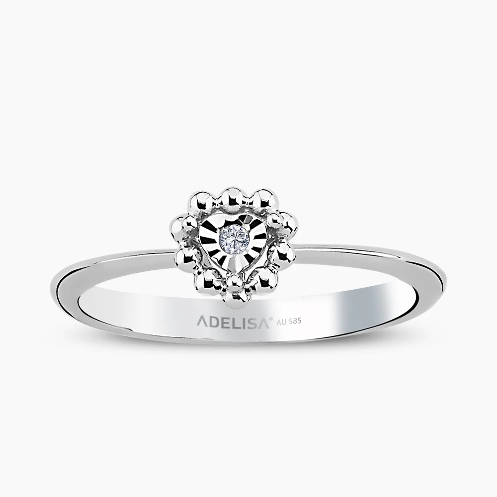 Beyaz Altın 0.01 Karat Pırlanta Tektaş Kalp Yüzük